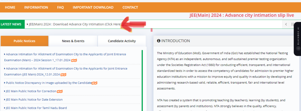 JEE Main 2024 City Intimation Slip 