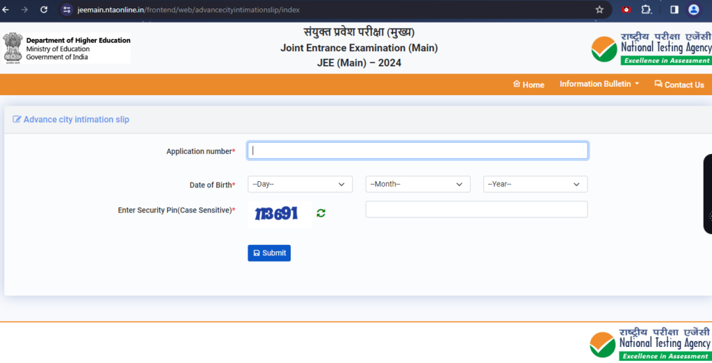 JEE Main 2024 City Intimation Slip download