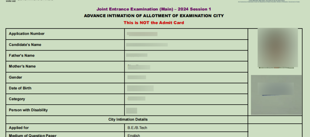 jee main 2024 city-intimation slip download